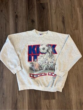 Reebok 'Kick It' Graphic Sweatshirt - Gray with Red & Blue Print
